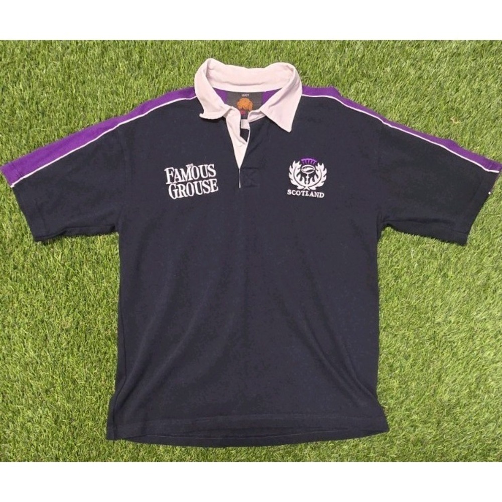 Y2K Scotland Rugby Union Shirt Famous Grouse Whiskey Promo Polo Single Stitch S
